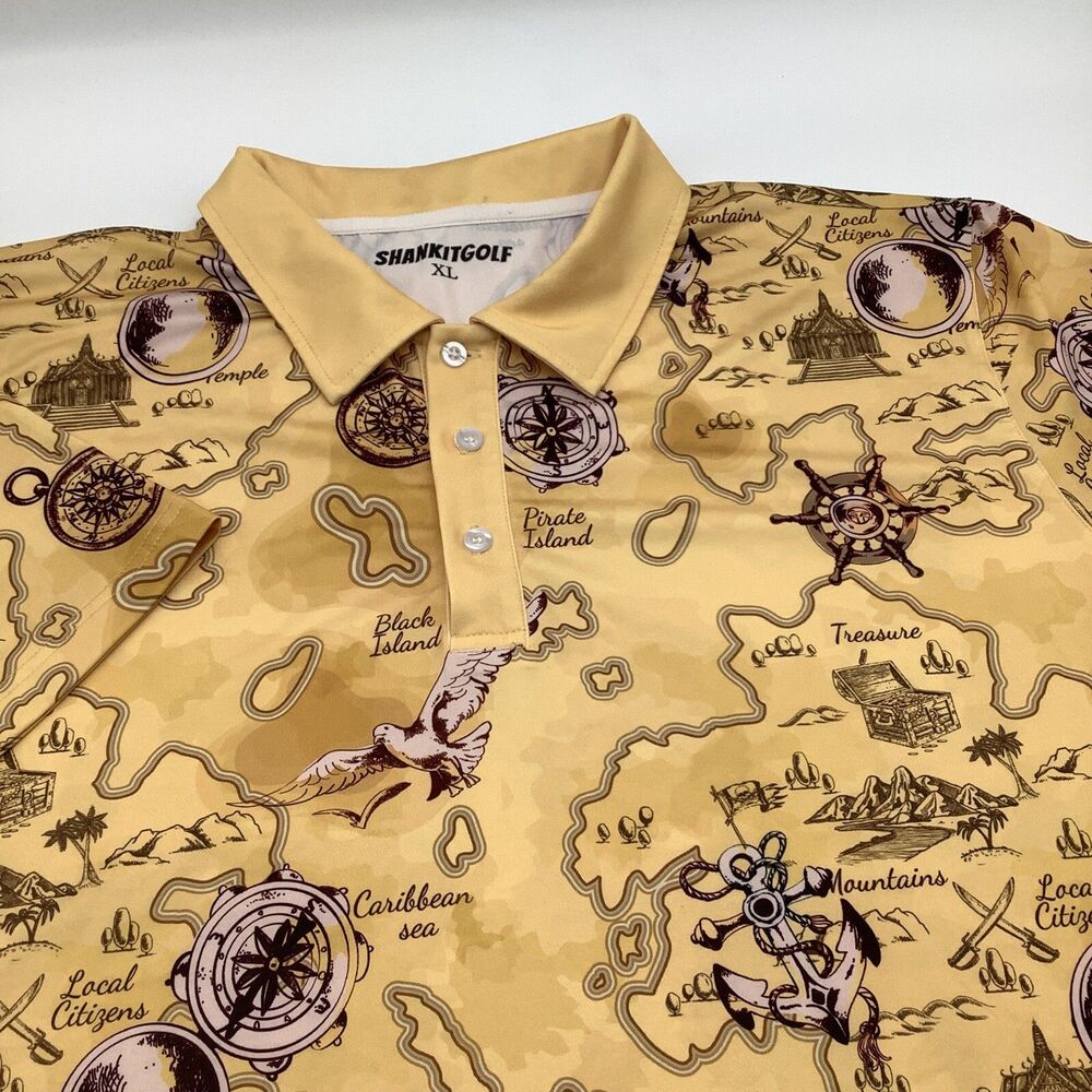 Shankitgolf Mens Short Sleeve Polo‎ Pirate Island Pattern Size XL